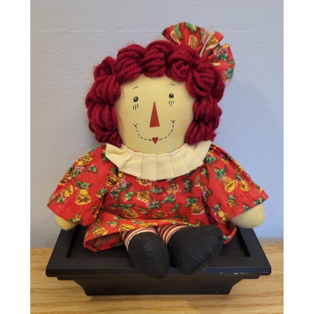 Vintage Springford Inc 8.5" Holiday Rag Doll Azusa CA Red Shelf Sitter Christmas
